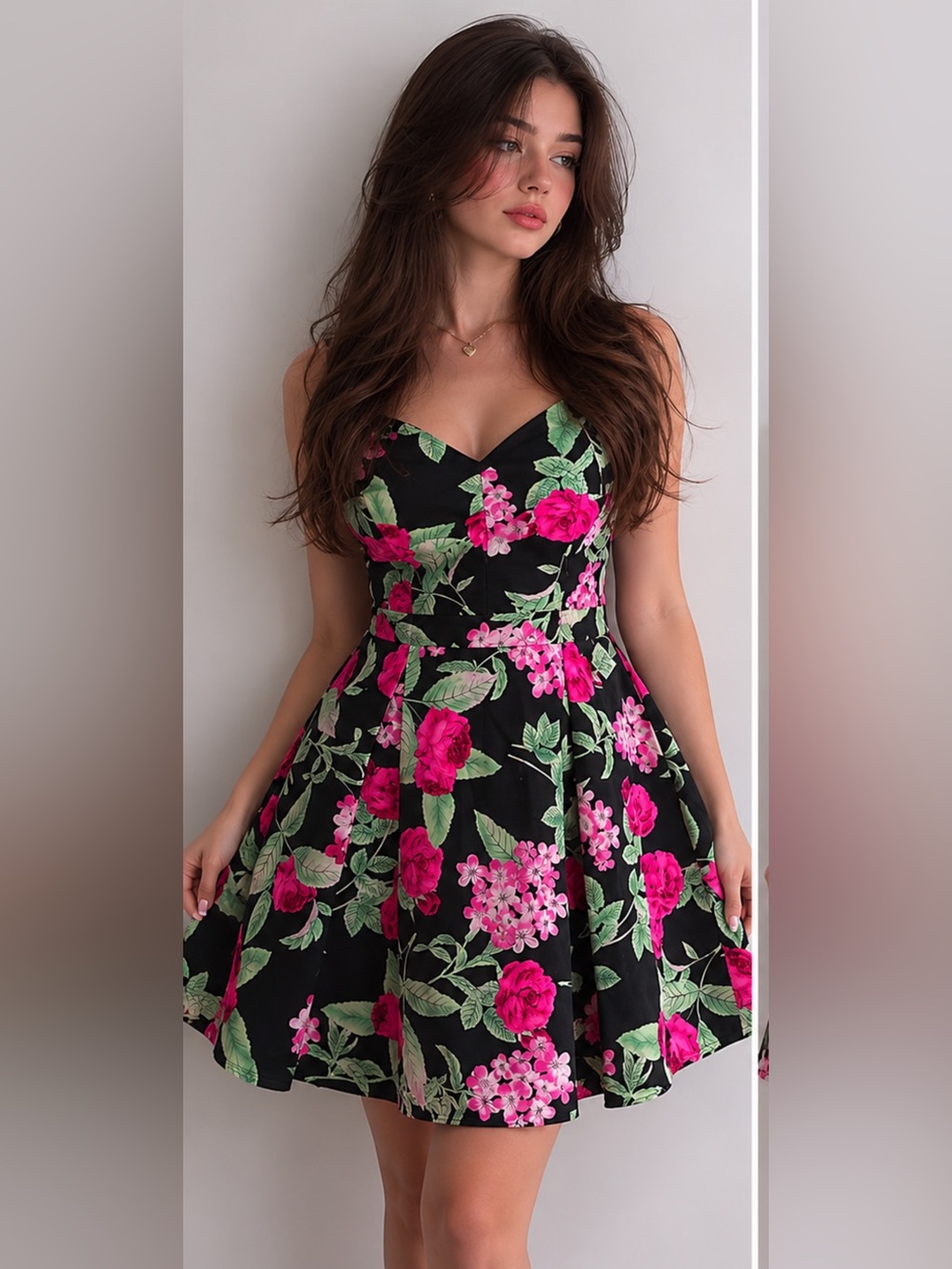 B. Smart Black Dress with Pink Floral Accents